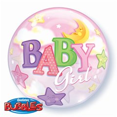 Balon Bubble 22"/56cm Qualatex, Baby Girl, 23598