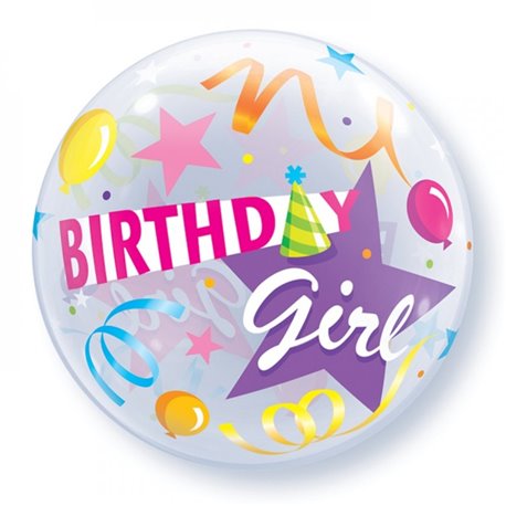 Balon Bubble 22"/56cm Qualatex, Birthday Girl Party Hat, 27511