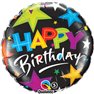 Balon Folie 45 cm "Happy Birthday" cu Stelute, Qualatex 23785