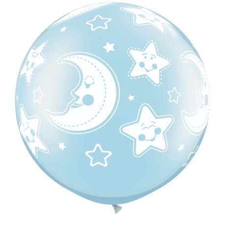 Baloane latex Jumbo 30" inscriptionate Baby Moon & Stars-A-Round Pearl Light Blue, Qualatex 32122, set 2 buc