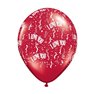 Baloane latex 5" inscriptionate I Love You-A-Round Ruby Red, Qualatex 39511, set 100 buc