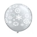 Baloane latex Jumbo 3' inscriptionate Snowflakes & Circles Diamond Clear, Qualatex 60281, set 2 buc