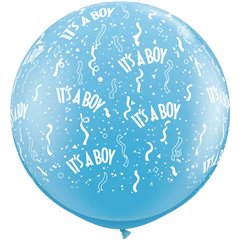 Baloane latex Jumbo 3' inscriptionate It’s A Boy-A-Round Pale Blue, Qualatex 29167, set 2 buc