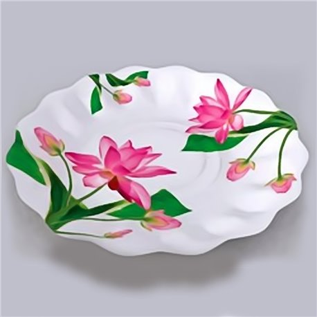 Farfurii albe cu flori fucsia 23 cm pentru petreceri, Radar GVI63040, Set 10 buc