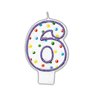 Lumanare aniversara Cifra 6 pentru tort cu buline colorate, Alb & Violet, Amscan INT176006, 1 buc