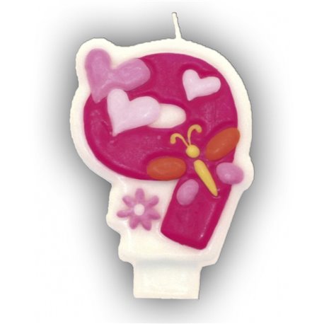 Lumanare aniversara pentru tort roz cu cifra 9, Amscan RM551749, 1 buc