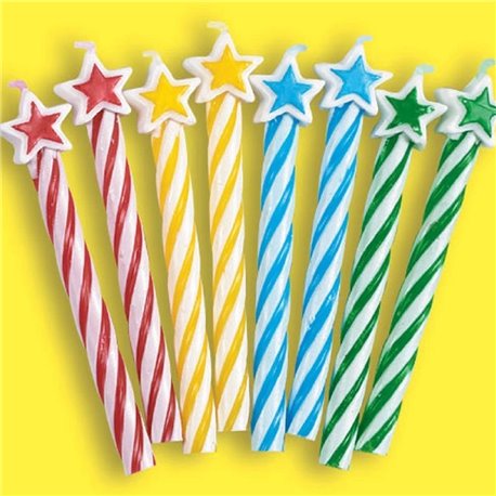 Lumanari aniversare pentru tort milticolore cu stelute, Amscan INT175217, Set 8 buc