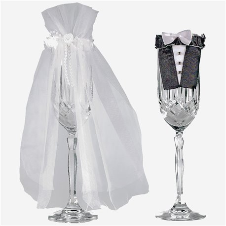 Ornamente pahare de sampanie miri pentru nunta, Amscan 355000, Set 2 buc