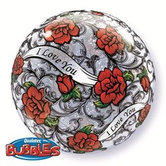 Balon Bubble 22"/56 cm, I love you Red Rose, Qualatex, 27405