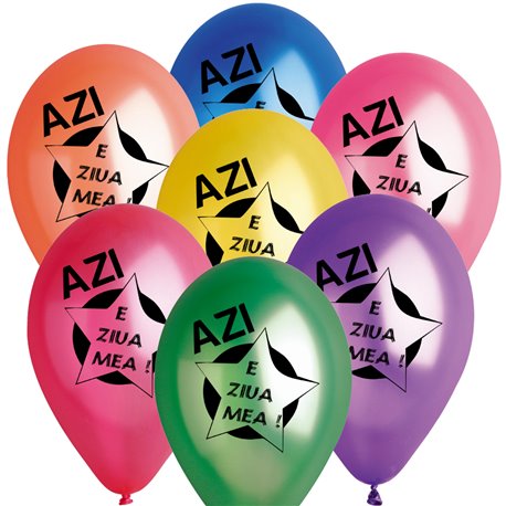 Baloane latex sidefate 10"/26cm inscriptionate "Azi e ziua mea", Radar GMI90.AZM
