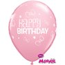 Baloane latex 11"/28cm Minnie Mouse - Happy Birthday, Qualatex 18686, Set 25 buc