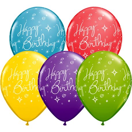 Baloane latex 11''/28 cm Happy Birthday, Qualatex 19166