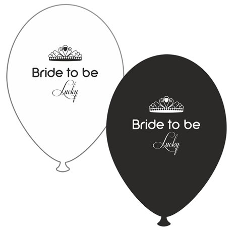 Baloane latex asortate pentru burlacite - Bride to Be Lucky, Radar GI.BTBL.BK/WH