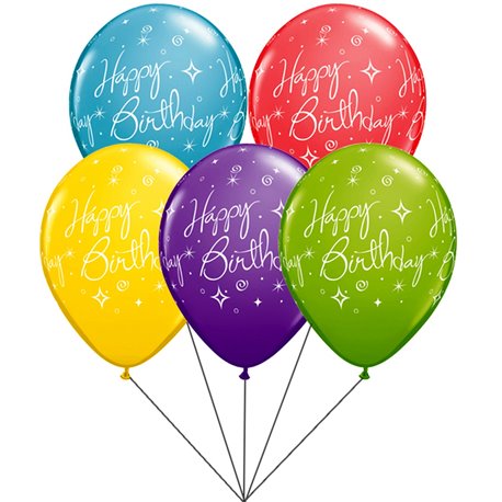 Buchet din baloane latex asortate Happy Birthday cu heliu, Qualatex Q19166