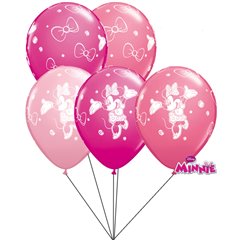 Buchet din baloane latex asortate Minnie Mouse cu heliu, Qualatex Q18685