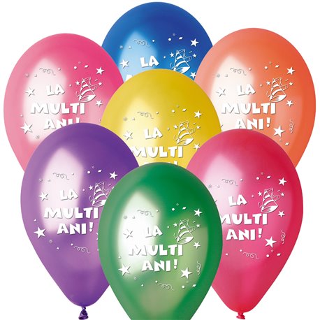 Baloane latex sidefate 10"/26cm inscriptionate "La multi ani!", Radar GMI90.LMA