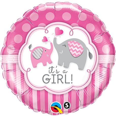 Balon Folie 45 cm It’s a Girl Elephants, Qualatex 45106