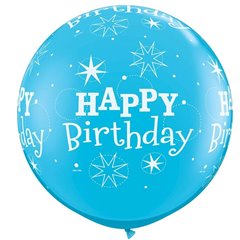 Balon Jumbo 3 ft (90 cm) Albastru Happy Birthday, Qualatex 43543, 1 buc