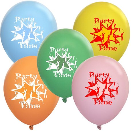 Baloane latex sidefate 10"/26cm inscriptionate "Party Time", Radar GMI.PT