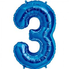 Balon folie mare cifra 3 albastru - 86 cm, Amscan 28279
