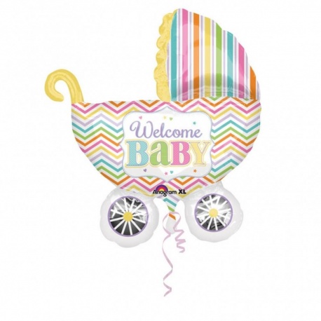 Balon folie figurina carucior Welcome Baby  - 71x79cm, Amscan 31588