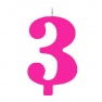 Lumanare aniversara pentru tort, Cifra 3, Roz, Radar 50903, 1 buc