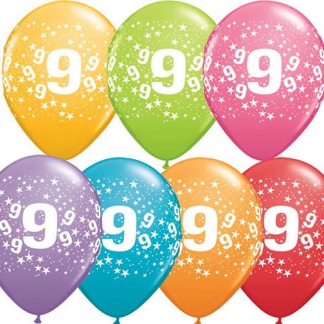 Baloane latex 10" inscriptionate Cifra 9 Asortate, Radar GI90.LMA