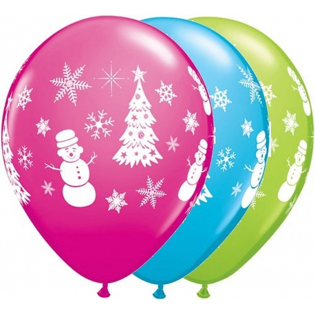 Baloane latex 11" inscriptionate Scene de Iarna, Qualatex 40075