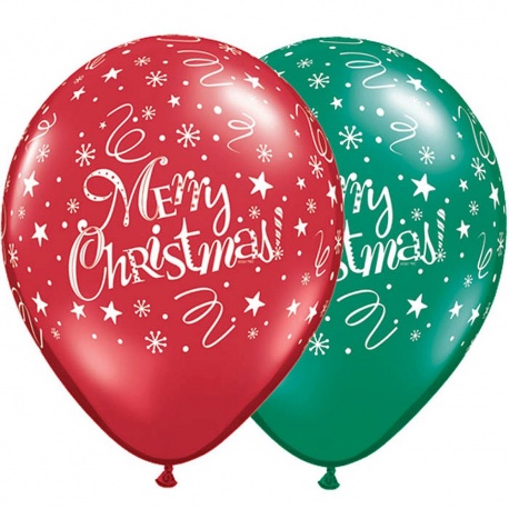 Baloane latex 11" inscriptionate, Merry Christmas, Qualatex, 14610