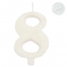 Lumanare aniversara cifra 8 cu sclipici - 9.5 cm, Alb, Radar 50808