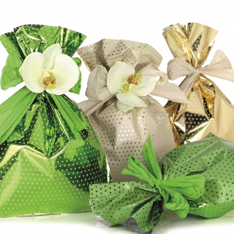 Punga cadou metalizata 2 fete cu buline - alb/ argintiu, Radar PP291ACC, 20 x 35 cm