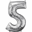 Balon Folie Cifra 5 Argintiu - 66cm, Anagram 31959