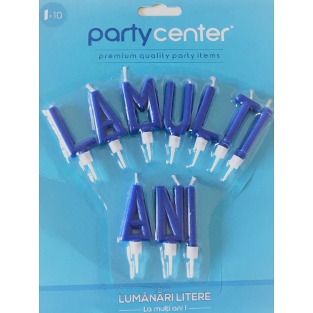 Lumanari bleu pentru tort "La multi ani!", Radar LMABLEU, set 10 bucati