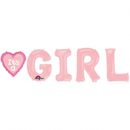 Pachet baloane It's A Girl, Amscan 30955, set 5 bucati