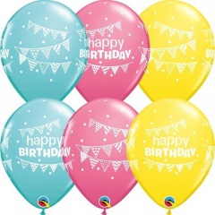 Baloane latex 11''/28 cm Happy Birthday - diverse culori, Qualatex 50209