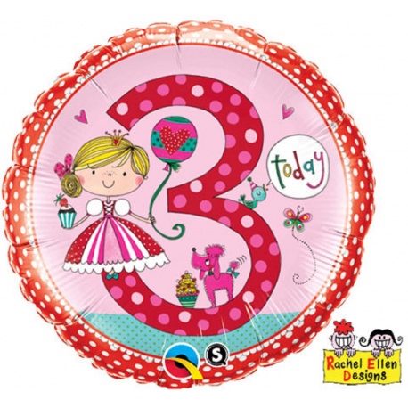 Balon Folie 45 cm Cifra 3 Princess Polka Dots, Qualatex 23475