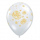 Baloane latex 11" inscriptionate Trandafiri Diamond Clear, Qualatex 81986