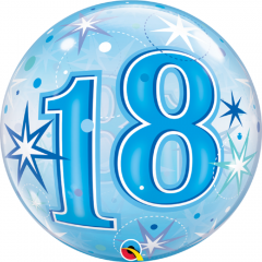 Balon Bubble 22"/56cm, Blue Starbust Sparkle pentru aniversare 18 ani, Qualatex 48439