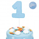 Decoratiune tort cifra 1 bleu cu sclipici, Radar 51029