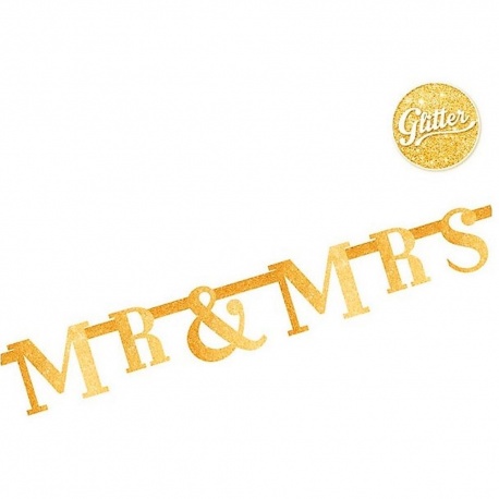 Banner decorativ sclipici Mr & Mr's pentru nunta - 1.3 m, Radar 54473