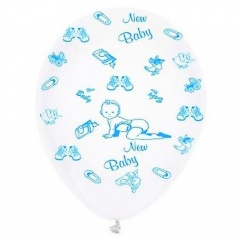 Baloane latex 10"/26cm inscriptionate "New Baby", Radar GI.NEWBABY