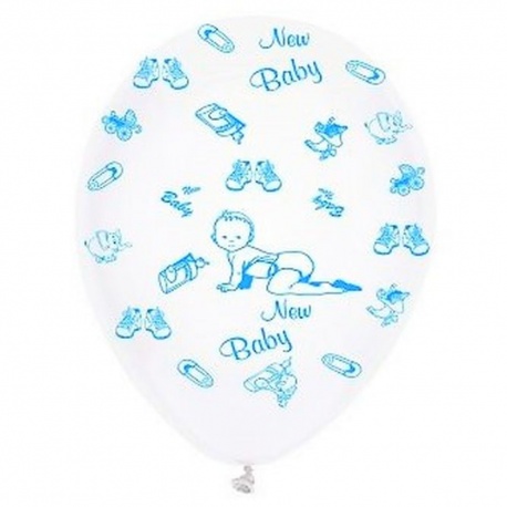 Baloane latex 10"/26cm inscriptionate "New Baby", Radar GI.NEWBABY