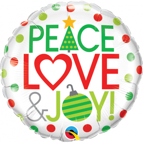 Balon Folie 45 cm Peace, Love & Joy, Qualatex 52099