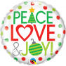 Balon Folie 45 cm Peace, Love & Joy, Qualatex 52099