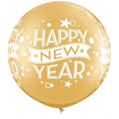 Balon latex Jumbo 30" inscriptionat Happy New Year, Qualatex 19174, 1 buc