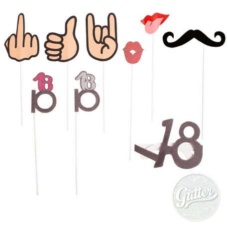 Accesorii foto party majorat cu sclipici, Radar 41347, Set 9 buc