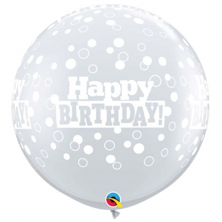 Baloane latex Jumbo 3 ft inscriptionate Happy Birthday Confetti Dots-A-Round Diamond Clear, Qualatex 53546, 1 buc