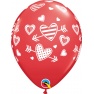 Baloane latex 11"/28 cm inscriptionate Hearts & Arrows, Qualatex 57057