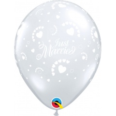 Baloane latex 11" inscriptionate Just Married, Butterflies-A-Round Diamond Clear, Qualatex 37520