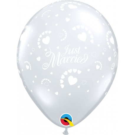 Baloane latex 11" inscriptionate Just Married, Butterflies-A-Round Diamond Clear, Qualatex 37520
